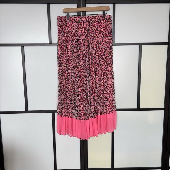 Blue Sol Pleated Midi Skirt Floral Pink Black Womens Size XL Boho Femenine NWT - Picture 5 of 13